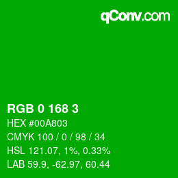 Color code: RGB 0 168 3 | qconv.com