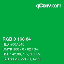 Color code: RGB 0 168 64 | qconv.com