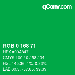 Color code: RGB 0 168 71 | qconv.com