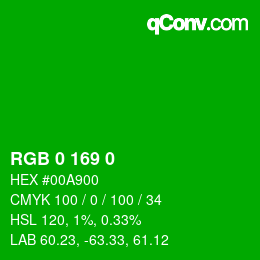カラーコード: RGB 0 169 0 | qconv.com