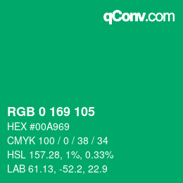 Color code: RGB 0 169 105 | qconv.com