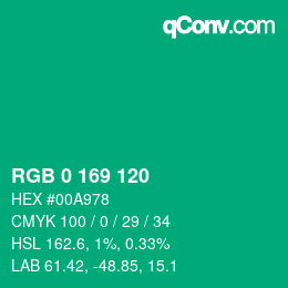 Color code: RGB 0 169 120 | qconv.com