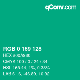 Código de color: RGB 0 169 128 | qconv.com