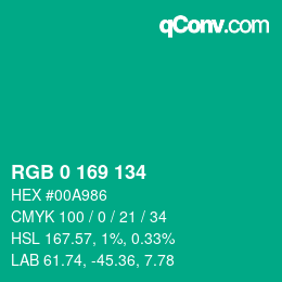 Color code: RGB 0 169 134 | qconv.com