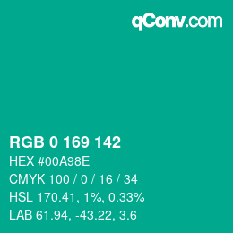 Color code: RGB 0 169 142 | qconv.com