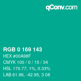颜色代码: RGB 0 169 143 | qconv.com