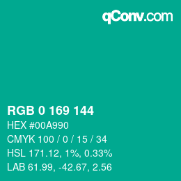 Color code: RGB 0 169 144 | qconv.com