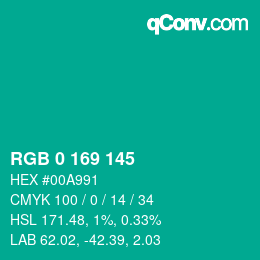 Farbcode: RGB 0 169 145 | qconv.com