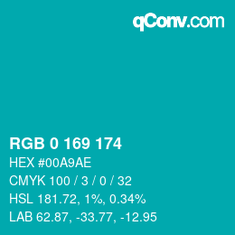 Color code: RGB 0 169 174 | qconv.com