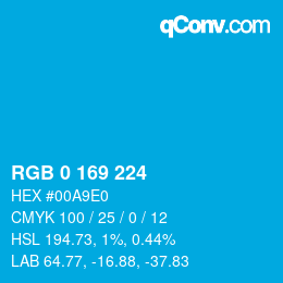 カラーコード: RGB 0 169 224 | qconv.com