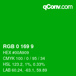 Color code: RGB 0 169 9 | qconv.com