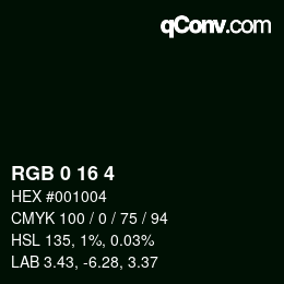 Color code: RGB 0 16 4 | qconv.com