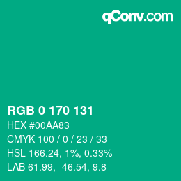 Color code: RGB 0 170 131 | qconv.com