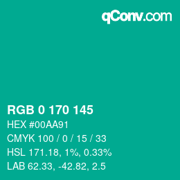 Farbcode: RGB 0 170 145 | qconv.com