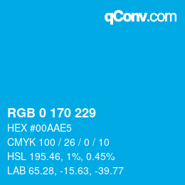 Color code: RGB 0 170 229 | qconv.com