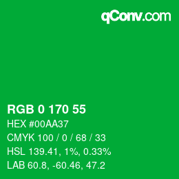 カラーコード: RGB 0 170 55 | qconv.com