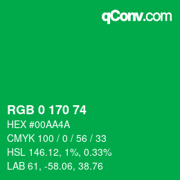 Color code: RGB 0 170 74 | qconv.com