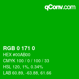 Color code: RGB 0 171 0 | qconv.com