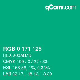Color code: RGB 0 171 125 | qconv.com