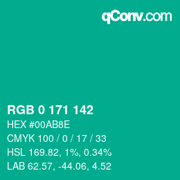カラーコード: RGB 0 171 142 | qconv.com