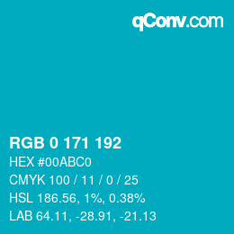 カラーコード: RGB 0 171 192 | qconv.com