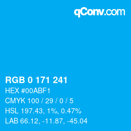 Color code: RGB 0 171 241 | qconv.com