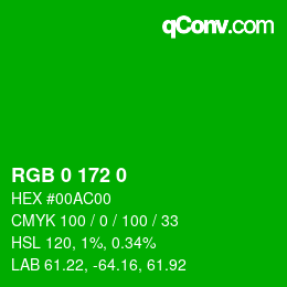 颜色代码: RGB 0 172 0 | qconv.com