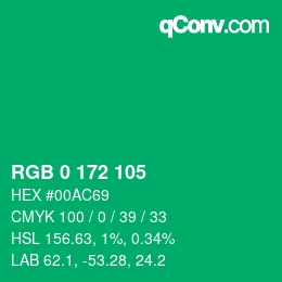 カラーコード: RGB 0 172 105 | qconv.com