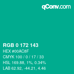 カラーコード: RGB 0 172 143 | qconv.com