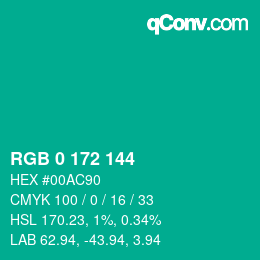 Color code: RGB 0 172 144 | qconv.com