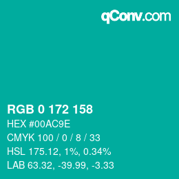 カラーコード: RGB 0 172 158 | qconv.com