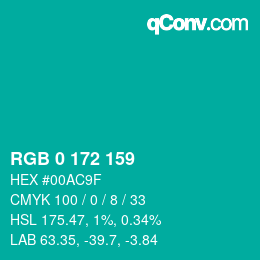 カラーコード: RGB 0 172 159 | qconv.com
