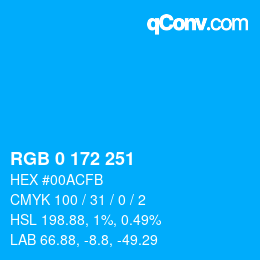 颜色代码: RGB 0 172 251 | qconv.com