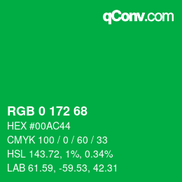 カラーコード: RGB 0 172 68 | qconv.com