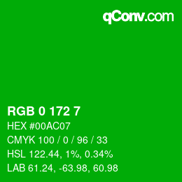 カラーコード: RGB 0 172 7 | qconv.com