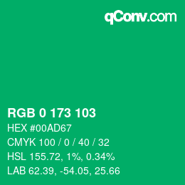 カラーコード: RGB 0 173 103 | qconv.com