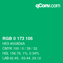 Color code: RGB 0 173 106 | qconv.com