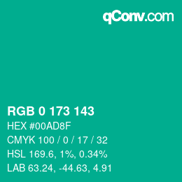 Farbcode: RGB 0 173 143 | qconv.com