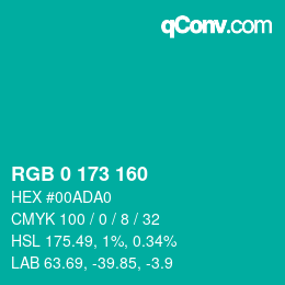 Color code: RGB 0 173 160 | qconv.com