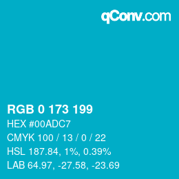Color code: RGB 0 173 199 | qconv.com