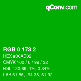 Color code: RGB 0 173 2 | qconv.com