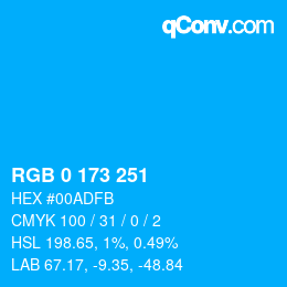 Color code: RGB 0 173 251 | qconv.com