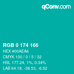 Color code: RGB 0 174 166 | qconv.com
