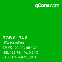 カラーコード: RGB 0 174 8 | qconv.com
