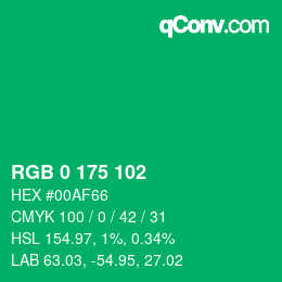 カラーコード: RGB 0 175 102 | qconv.com