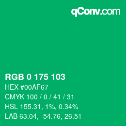 Color code: RGB 0 175 103 | qconv.com