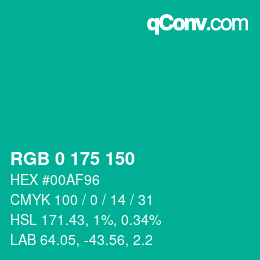 Color code: RGB 0 175 150 | qconv.com