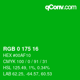 カラーコード: RGB 0 175 16 | qconv.com