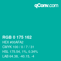 Color code: RGB 0 175 162 | qconv.com