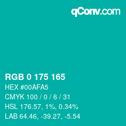 Color code: RGB 0 175 165 | qconv.com